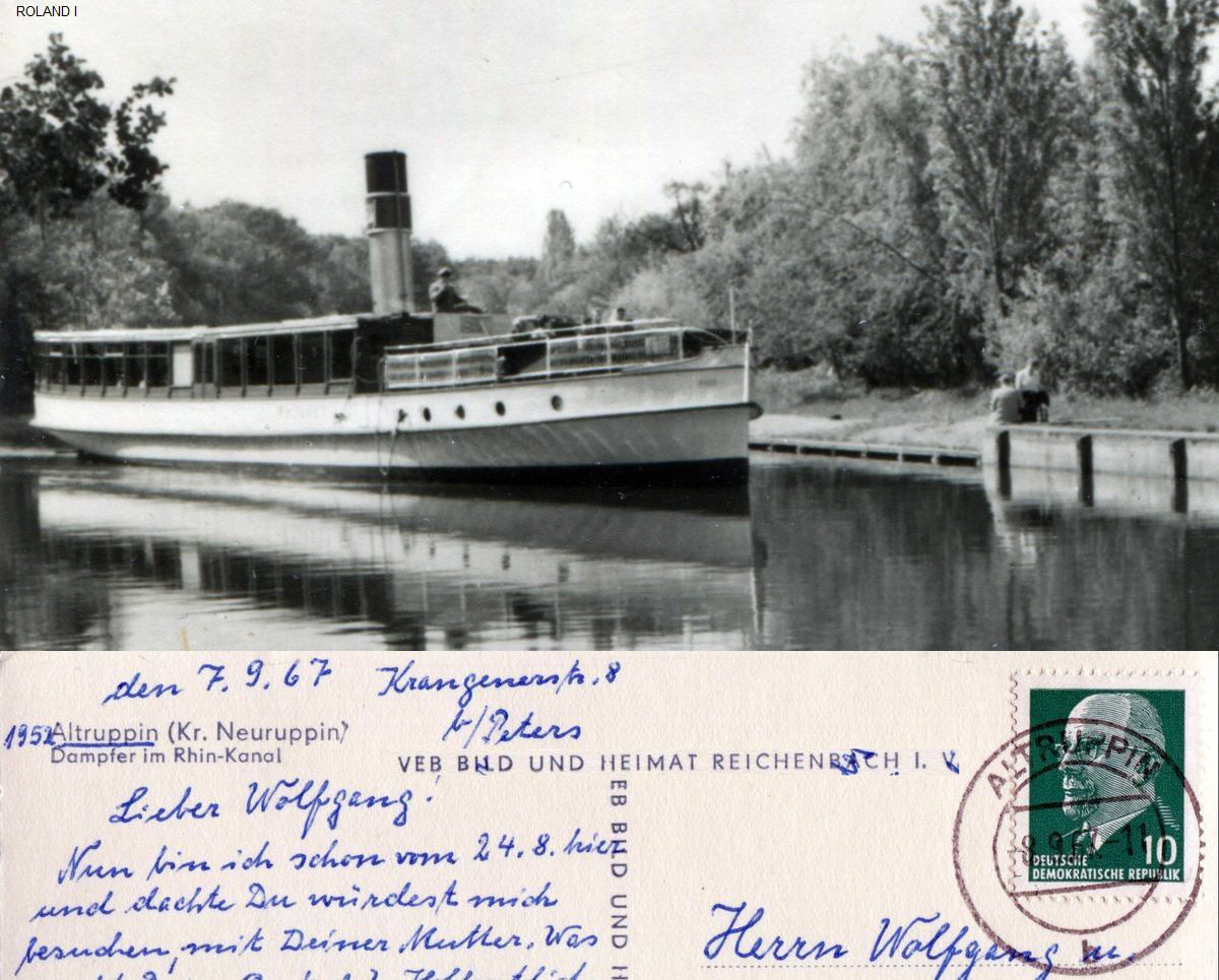 1965 Altruppin mit Dampfer Roland am Rhin-Kanal klein a